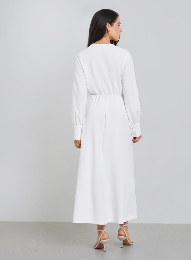 Styli Women White Buttoned A-Line Midi Dress - Image 5